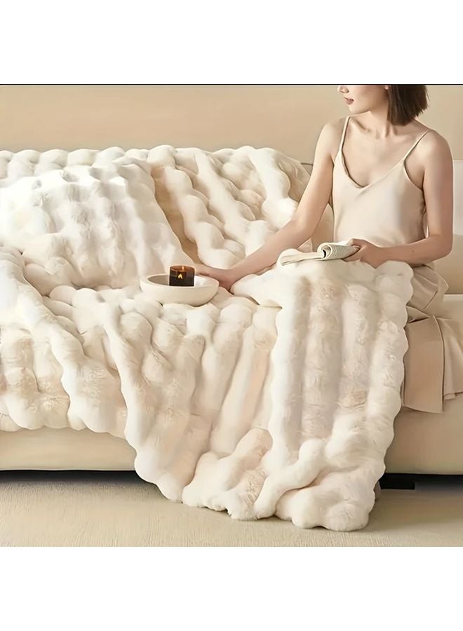 Light Camel Plush Double Layer All Season Blanket 51 18x62 99 Inches Machine Washable Soft Comforter For Bed Couch Travel Gift - Image 3
